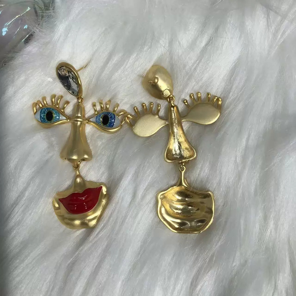 Vintage Eye Red Lip Earrings Bold Western Style - Picture 2 of 6
